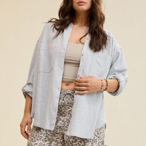 Aerie Roll With It Lightweight Fleece Shirt Heather Grey Sz XXL Sold Out